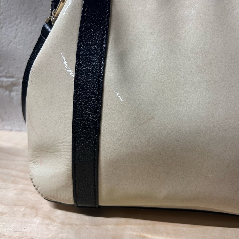 Kate Spade Auburn Place Cayton Satchel Bag Patent Cow Leather Cream and Black - Picture 11 of 15